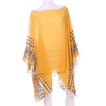 Lustrous Lightweight Embroidered Arms Poncho