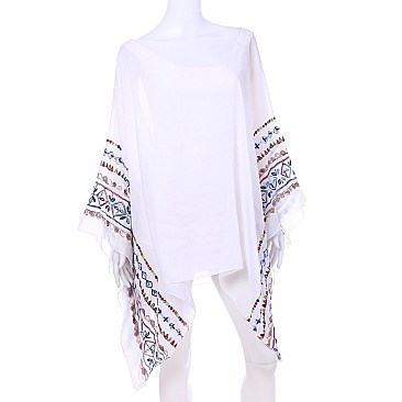 Lustrous Lightweight Embroidered Arms Poncho