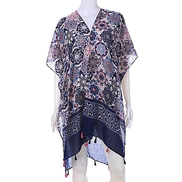 Classy Lightweight Lush Kaleidoscope Print Kimono w/ Tassels SLS2056