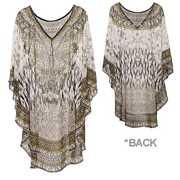 Chic Stone Studded Mixed Print kimono SLS2057