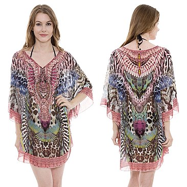 Classy Stone Studded Mixed Print kimono SLS2060