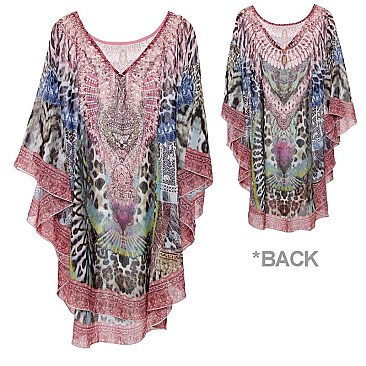 Classy Stone Studded Mixed Print kimono SLS2060