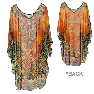 GLAM STONE STUDDED MIXED SAFARI PRINT PONCHO SLS2061