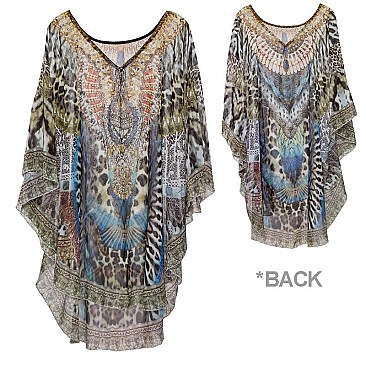 ROBUST STONE STUDDED MIX SAFARI PRINT PONCHO SLS2063