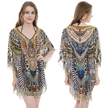 ROBUST STONE STUDDED MIX SAFARI PRINT PONCHO SLS2063