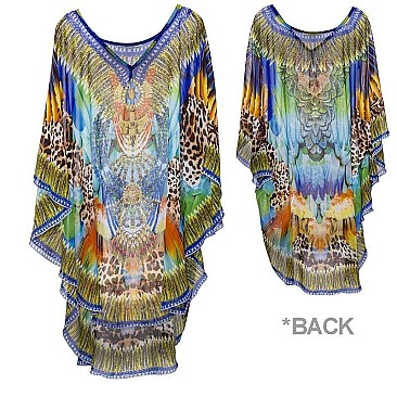 MYTHICAL STONE STUDDED MIXED PRINT PONCHO SLS2066
