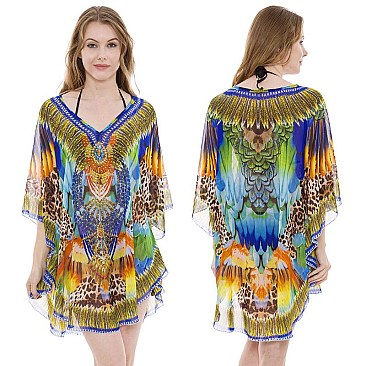 MYTHICAL STONE STUDDED MIXED PRINT PONCHO SLS2066