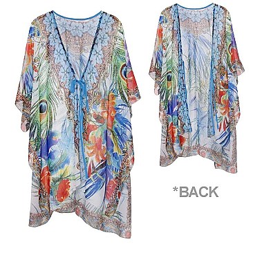 SLEEK STONE STUDDED MIX PARADISE PRINT PONCHO SLS2067