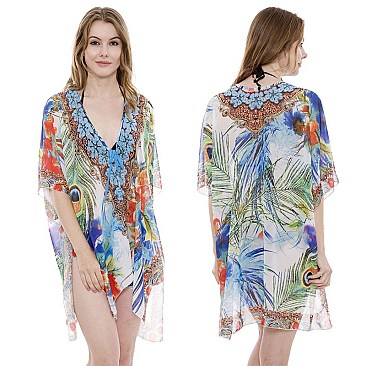 SLEEK STONE STUDDED MIX PARADISE PRINT PONCHO SLS2067