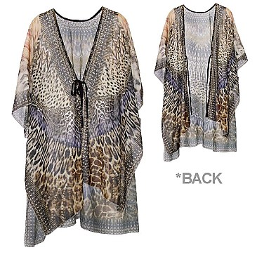 MAJESTIC STONE STUDDED MIX SAFARI PRINT SLEEK PONCHO SLS2068