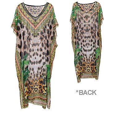 Chic Stone Studded Mixed Safari Print Long Kimono SLS2070