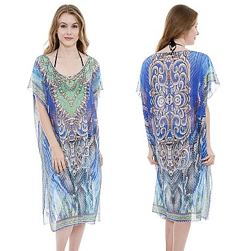 Stunning in Blue Mix Print Long kimono SLS2072