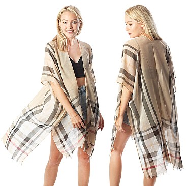 STYLISH SUMMER FASHION PLAID KIMONO SLS2084IV