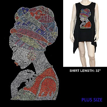 FASHIONABLE AFRO GODDESS W TURBAN HOTFIX/RHINESTONE SHIRT