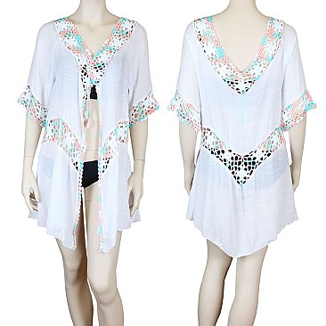 STYLISH EMBROIDERED V-NECK AND WAIST OPEN COVER UP SLS2115