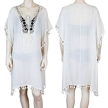 CLASSY TASSELED HEM TUNIC COVER UP SLS2116