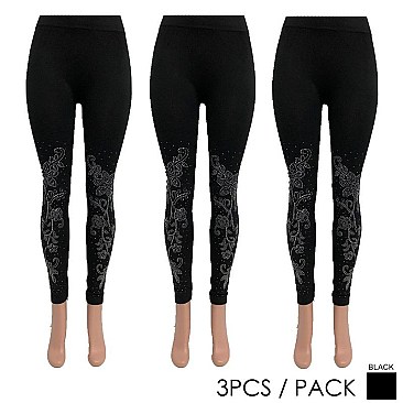 PACK OF 3 PIECES CHIC FLORAL RHINESTONED KNEE LEGGINGS SLS2123