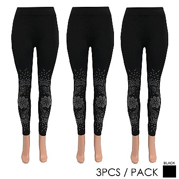 PACK OF 3 PIECES CHIC FLOWER RHINESTONED KNEE LEGGINGS SLS2124