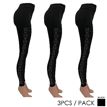 PACK OF 3 PIECES STYLISH RHINESTONED SIDES LEGGINGS SLS2126