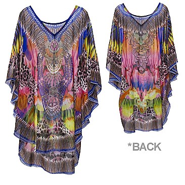 LAVISH STONE STUDDED MIX SAFARI PRINT SLEEK PONCHO SLS2129