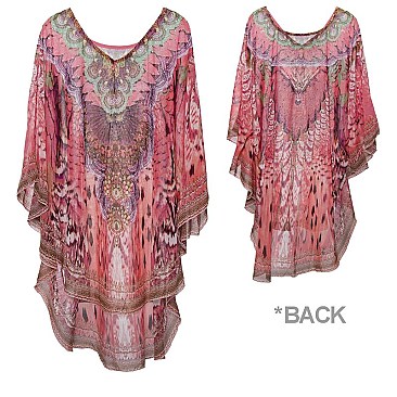 SEXY-IN-PINK STONE STUDDED MIX SAFARI PRINT SLEEK PONCHO SLS2130