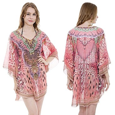 SEXY-IN-PINK STONE STUDDED MIX SAFARI PRINT SLEEK PONCHO SLS2130
