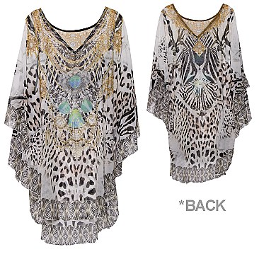 FIERCE STONE STUDDED MIX SAFARI PRINT SLEEK PONCHO SLS2131