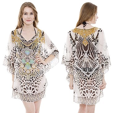 FIERCE STONE STUDDED MIX SAFARI PRINT SLEEK PONCHO SLS2131