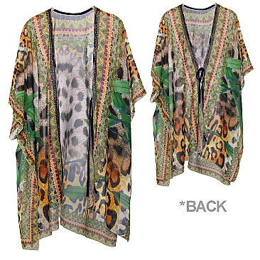 STYLISH STONE STUDDED MIX SAFARI PRINT SLEEK PONCHO