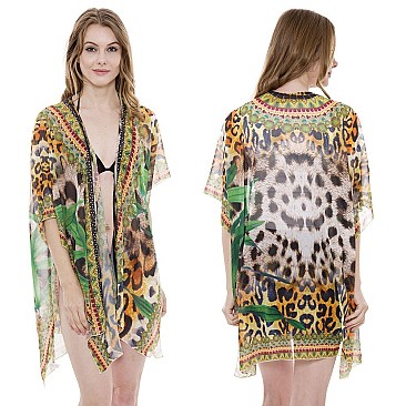 STYLISH STONE STUDDED MIX SAFARI PRINT SLEEK PONCHO