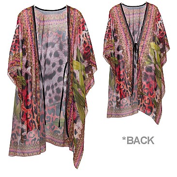 SILKY STONE STUDDED JUNGLE PRINT KIMONO