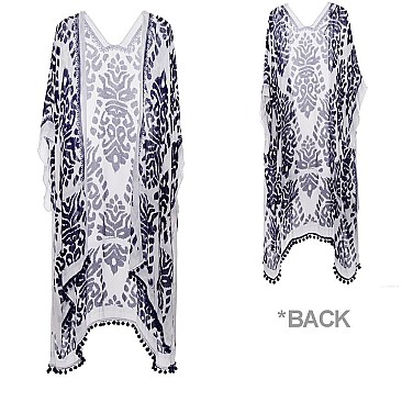 CLASSIC LIGHTWEIGHT LONG KIMONO W/ BOHEMIAN ROUND TASSEL EDGES SLS2137NV