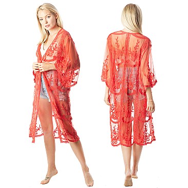 MESH EMBROIDERY KIMONO