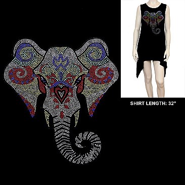 ELEPHANT HOTFIX/RHINESTONE LONG SHIRT