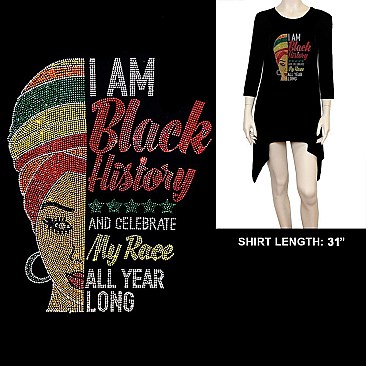 FASHIONABLE BLACK HISTORY RHINESTONE Long-sleeved SHIRT