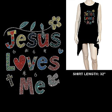 JESUS LOVES ME HOTFIX/RHINESTONE SHIRT