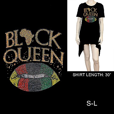 FASHIONABLE BLACK QUEEN RHINESTONE Short-Sleeved SHIRT