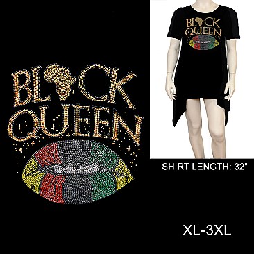 FASHIONABLE BLACK QUEEN RHINESTONE Short-Sleeved SHIRT