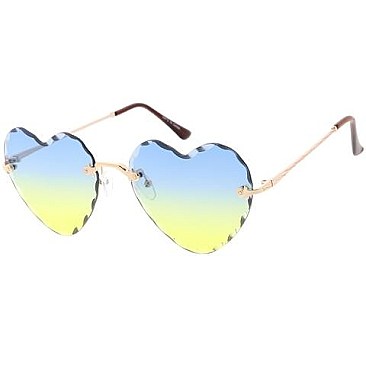 Pack of 12 Wavy Edge Tinted Heart Shaped Sunglasses