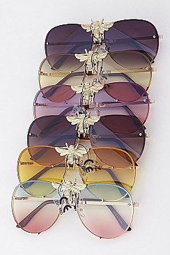 Pack of 12 Aviator Bee Accent Gradient Sunglasses