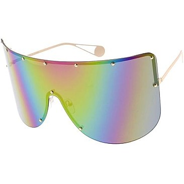 Pack of 12 Studded Full Rimmed Shield Sunglasses