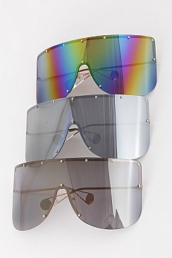 Pack of 12 Studded Full Rimmed Shield Sunglasses