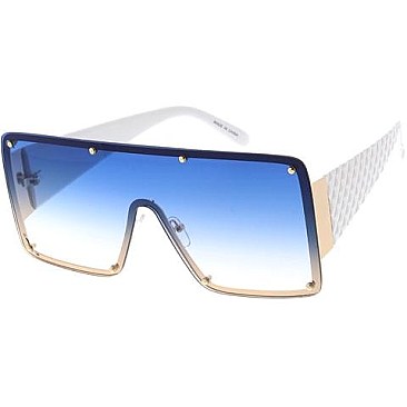 Pack of 12 Texture Temple Shield Sunglasses Set