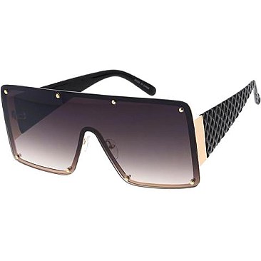 Pack of 12 Texture Temple Shield Sunglasses Set