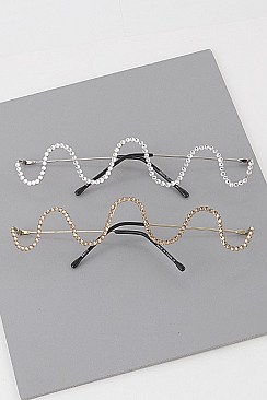 Luxury Lens-Less Décor Rhinestone Waves Punk Eyewear