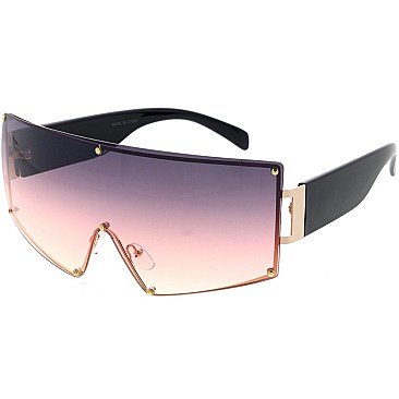 Pack of 12 Large Shield Sunglasses - Metal Lined Visor