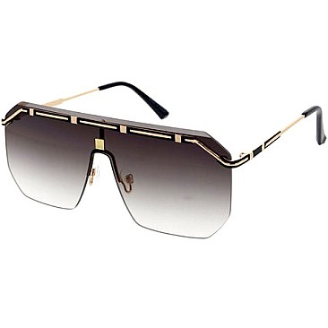 Pack of 12 Engraved Black-Gold Frame Shield Sunglasses