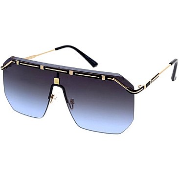 Pack of 12 Engraved Black-Gold Frame Shield Sunglasses