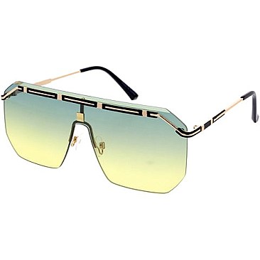 Pack of 12 Engraved Black-Gold Frame Shield Sunglasses