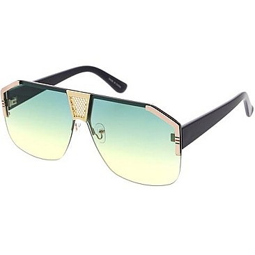 Pack of 12 Luxury Gold Detailed Shield Sunglasses